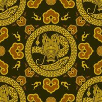 Seamless pattern happy chinese new year 2024 the dragon zodiac sign with asian elements paper cut style on color background. vector