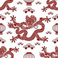 Seamless pattern happy chinese new year 2024 the dragon zodiac sign with asian elements paper cut style on color background. vector