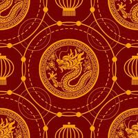 Seamless pattern happy chinese new year 2024 the dragon zodiac sign with asian elements paper cut style on color background. vector