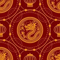 Seamless pattern happy chinese new year 2024 the dragon zodiac sign with asian elements paper cut style on color background. vector