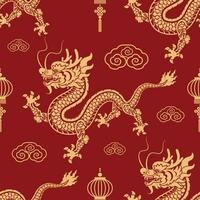 Seamless pattern happy chinese new year 2024 the dragon zodiac sign with asian elements paper cut style on color background. vector