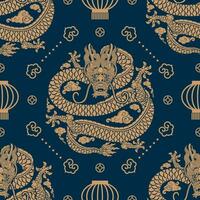 Seamless pattern happy chinese new year 2024 the dragon zodiac sign with asian elements paper cut style on color background. vector