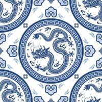 Seamless pattern happy chinese new year 2024 the dragon zodiac sign with asian elements paper cut style on color background. vector