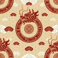 Seamless pattern happy chinese new year 2024 the dragon zodiac sign with asian elements paper cut style on color background. vector