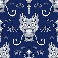 Seamless pattern happy chinese new year 2024 the dragon zodiac sign with asian elements paper cut style on color background. vector
