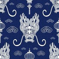 Seamless pattern happy chinese new year 2024 the dragon zodiac sign with asian elements paper cut style on color background. vector