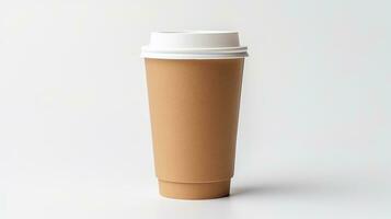 AI generated Blank Take Away Kraft Coffee Cup on White Background photo