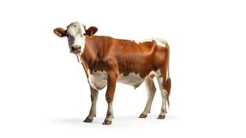 ai generado vaca en blanco antecedentes. leche, carne, carne de res, rancho, granja foto