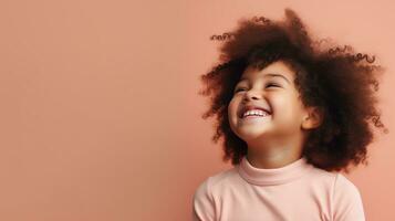 AI generated Laughing Black Girl isolated on Minimalist Background. DEIB, Diversity, Equity, Inclusion, Belonging photo