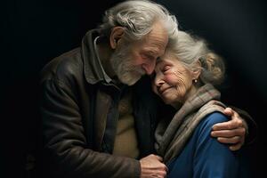 AI generated senior citizen couple holding each other photo