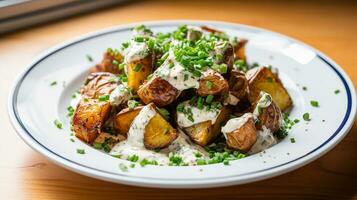 AI generated Potatoes with cottage cheese chives photo