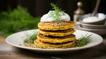 AI generated Quinoa pancakes with sour cream photo