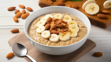 AI generated oat porridge with almonds peanut butter photo