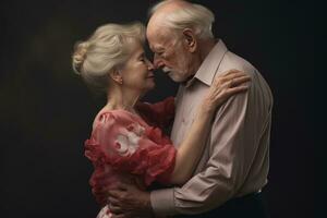 AI generated senior citizen couple holding each other photo