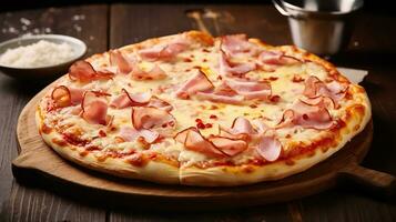 AI generated Flourless pizza with ham and cream photo