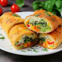 AI generated omelette rolls with mozzarella and vegetables photo