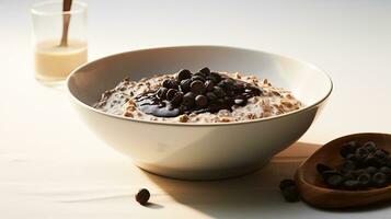 AI generated oat porridge with a drizzle of dark chocolate photo