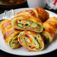 AI generated omelette rolls with mozzarella and vegetables photo