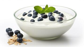 AI generated White yoghurt with blueberry photo