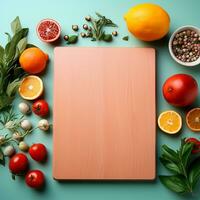 ai generado de madera corte junta, sitio para corte vegetales y frutas en el cocina, preparando comida - ai generado imagen foto
