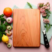 ai generado de madera corte junta, sitio para corte vegetales y frutas en el cocina, preparando comida - ai generado imagen foto