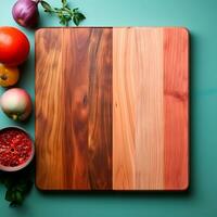 ai generado de madera corte junta, sitio para corte vegetales y frutas en el cocina, preparando comida - ai generado imagen foto