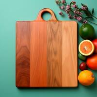 ai generado de madera corte junta, sitio para corte vegetales y frutas en el cocina, preparando comida - ai generado imagen foto