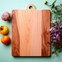 ai generado de madera corte junta, sitio para corte vegetales y frutas en el cocina, preparando comida - ai generado imagen foto