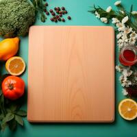 ai generado de madera corte junta, sitio para corte vegetales y frutas en el cocina, preparando comida - ai generado imagen foto