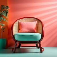 AI generated Bright stylish handmade chair, lonely chair - AI generated image photo