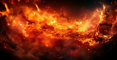 AI generated Bright fire, panoramic fire background - AI generated image photo