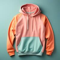 AI generated Bright sweater with a hood on an isolated background, product advertisement - AI generated image photo