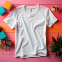 AI generated White T-shirt, advertising space, things template - AI generated image photo
