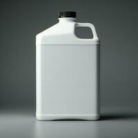 AI generated Blank white engine oil bottle mockup on grey background photo