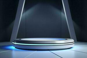 AI generated Futuristic podium platform, sci-fi concept. Can be used for display your product photo