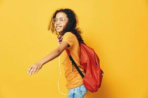 antecedentes mujer niña niños hermosa bolso niño joven Chica de escuela pequeño mujer mochila colegio estilo foto