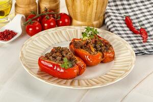 Bell pepper stuffed minced meat photo