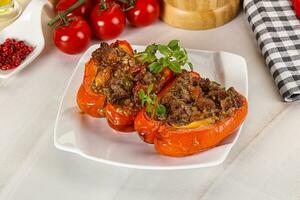 Bell pepper stuffed minced meat photo