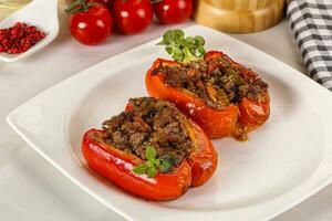 Bell pepper stuffed minced meat photo