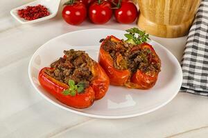 Bell pepper stuffed minced meat photo