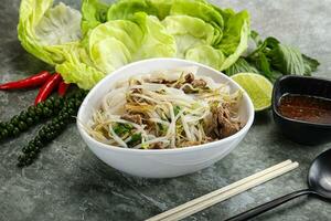 Vietnamese traditional soup Pho Bo with beef photo