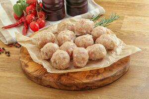 Raw chicken meatballs for cooking photo