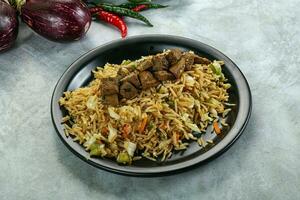 Stir fried rice with beef photo