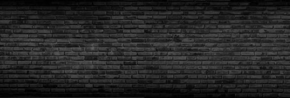 Panorama Black brick walls that are not plastered background and texture. The texture of the brick is black. Background of empty brick basement wall. photo