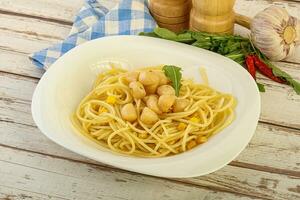 Delicous Pasta with scallop seafood photo