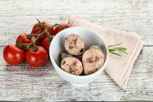 Pieces of canned tuna fish photo