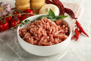 Raw minced pork uncooked meat photo