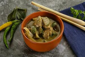 Thai green curry soup with basil photo