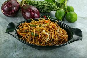 Stir fried noodles with vegetables photo