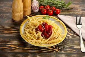 Italian pasta spaghetti with tomato photo